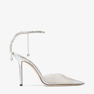 Jimmy Choo Saeda crystal-embellished glittered PVC leather pumps